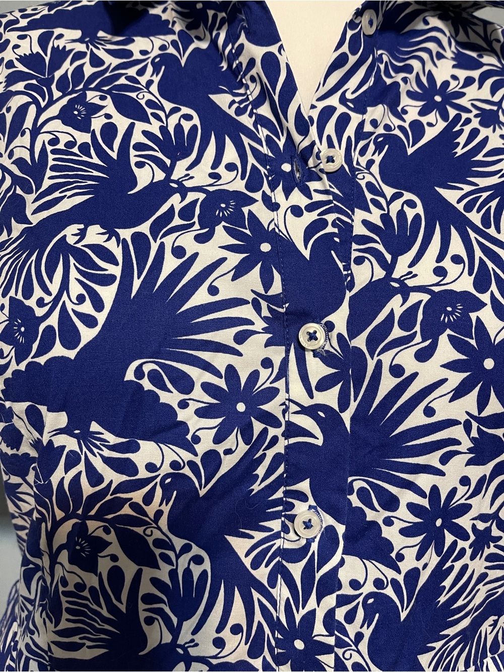 Boden Blue White Bird Floral Shirt Dress Button Front Midi Garden Party Size 12R - Picture 9 of 10